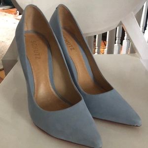Baby blue suede heels